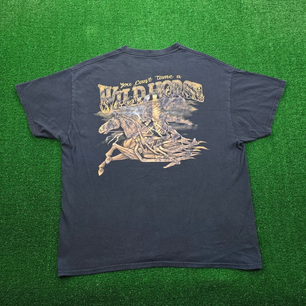 You Can't Tame A Wild Horse Tshirt Mens‎ XL Black Skeleton Reaper Graphic Tee